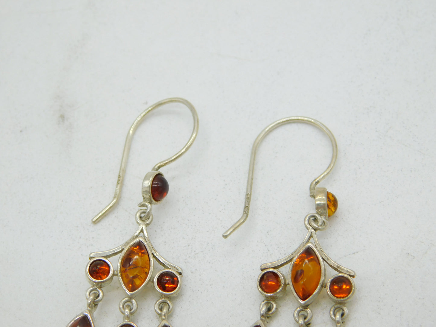 Sterling Silver Baltic Amber Set Dangling Hook Earrings Vintage c1970