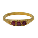 9ct Yellow Gold Three-Stone Ruby Set Dress Ring Vintage c1980 Birmingham