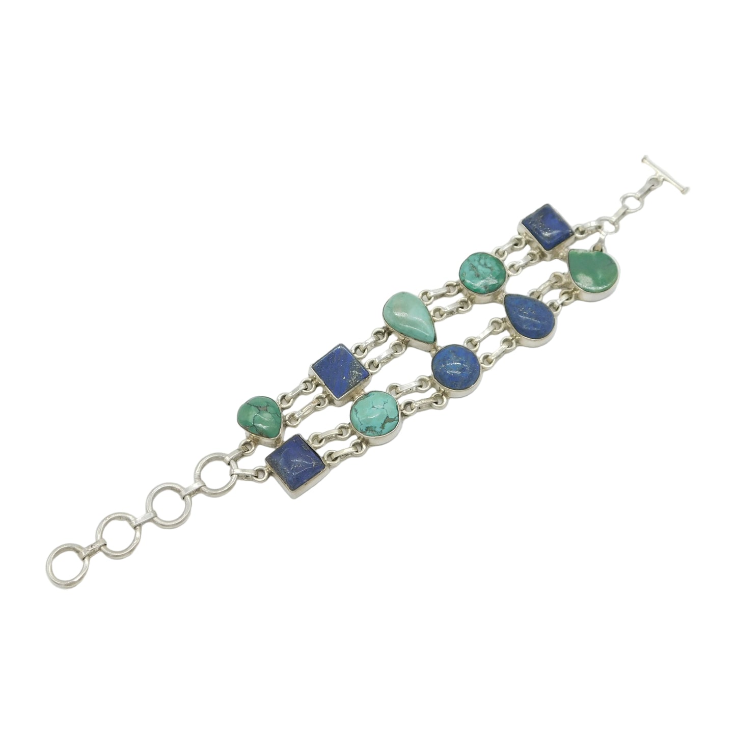 Sterling Silver Large Lapis Lazuli & Turquoise Dress Bracelet Vintage c1980