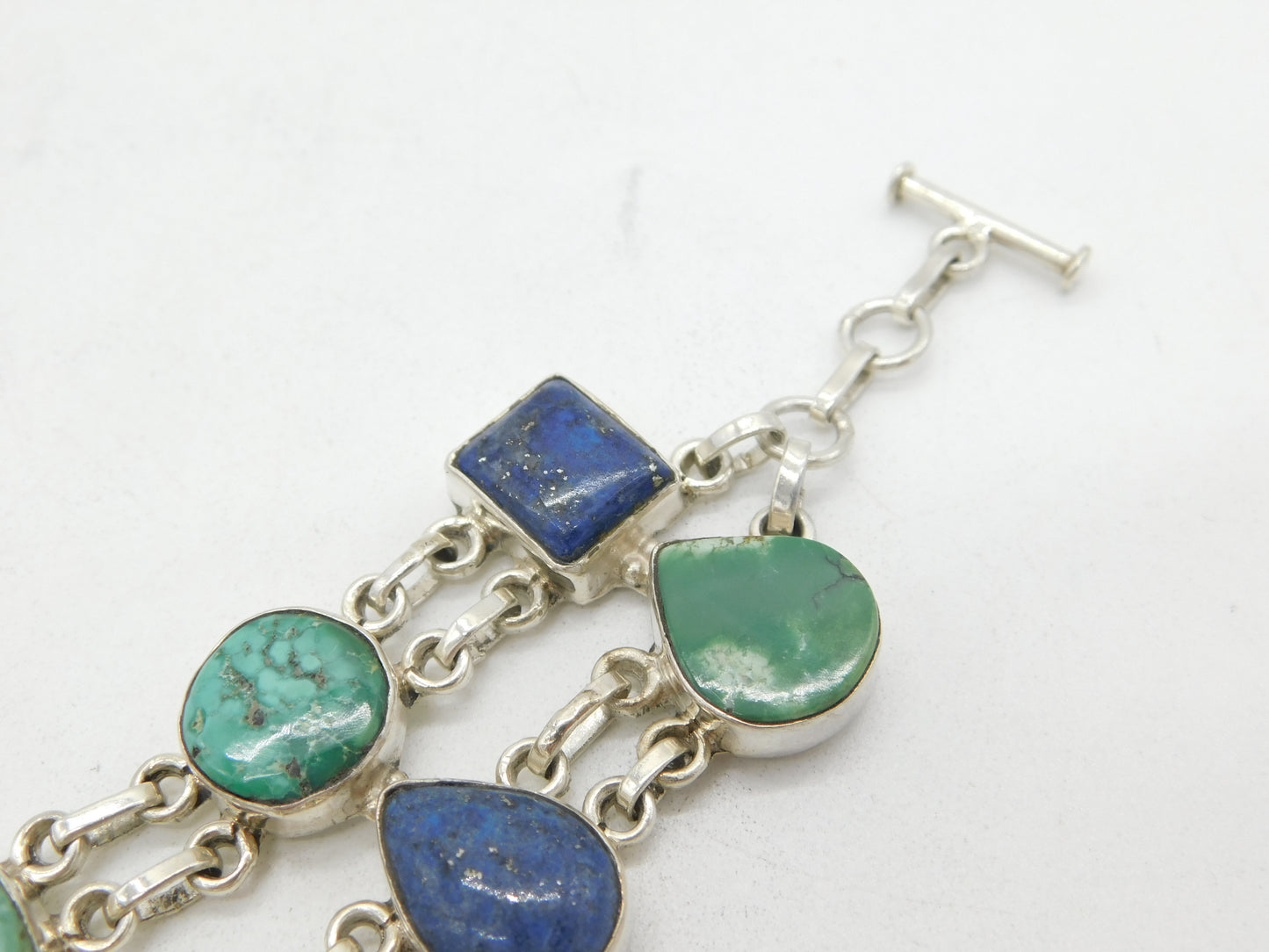 Sterling Silver Large Lapis Lazuli & Turquoise Dress Bracelet Vintage c1980