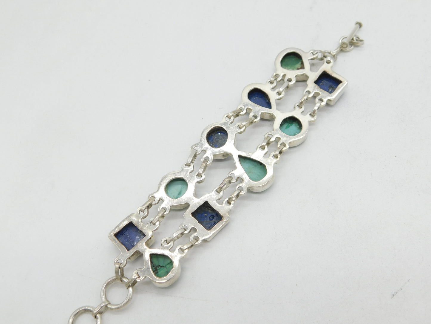 Sterling Silver Large Lapis Lazuli & Turquoise Dress Bracelet Vintage c1980