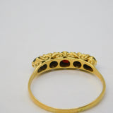 18ct Yellow Gold, Bohemian Garnet & Opal Five-Stone Ring Vintage c1970
