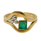 9ct Yellow Gold, 0.5ct Baguette Cut Emerald Modernist Dress Ring Vintage 1979