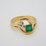 9ct Yellow Gold, 0.5ct Baguette Cut Emerald Modernist Dress Ring Vintage 1979