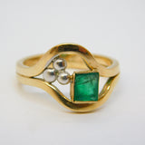 9ct Yellow Gold, 0.5ct Baguette Cut Emerald Modernist Dress Ring Vintage 1979