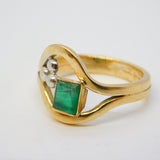 9ct Yellow Gold, 0.5ct Baguette Cut Emerald Modernist Dress Ring Vintage 1979