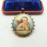 Georgian Sterling Silver Painted Porcelain Raphael's Cherub Brooch Antique c1820