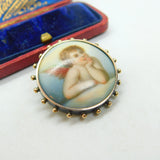 Georgian Sterling Silver Painted Porcelain Raphael's Cherub Brooch Antique c1820