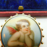 Georgian Sterling Silver Painted Porcelain Raphael's Cherub Brooch Antique c1820