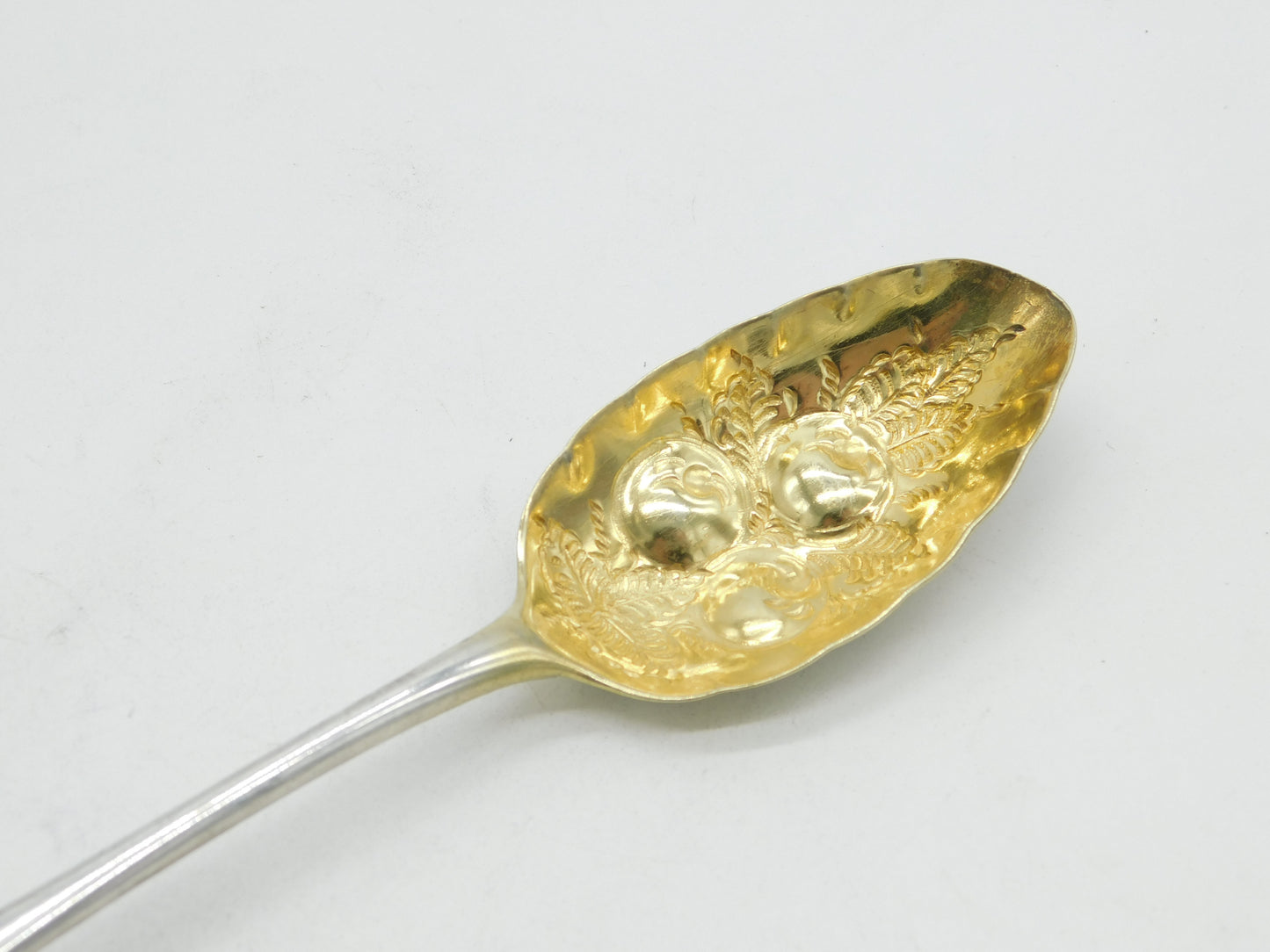 George III Sterling Silver Berry Pattern Dessert Serving Spoon Antique 1785 London