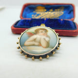 Georgian Sterling Silver Painted Porcelain Raphael's Cherub Brooch Antique c1820