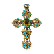 19th Century Austro-Hungarian Sterling Silver Gilt Large Cross Pendant Antique c1860