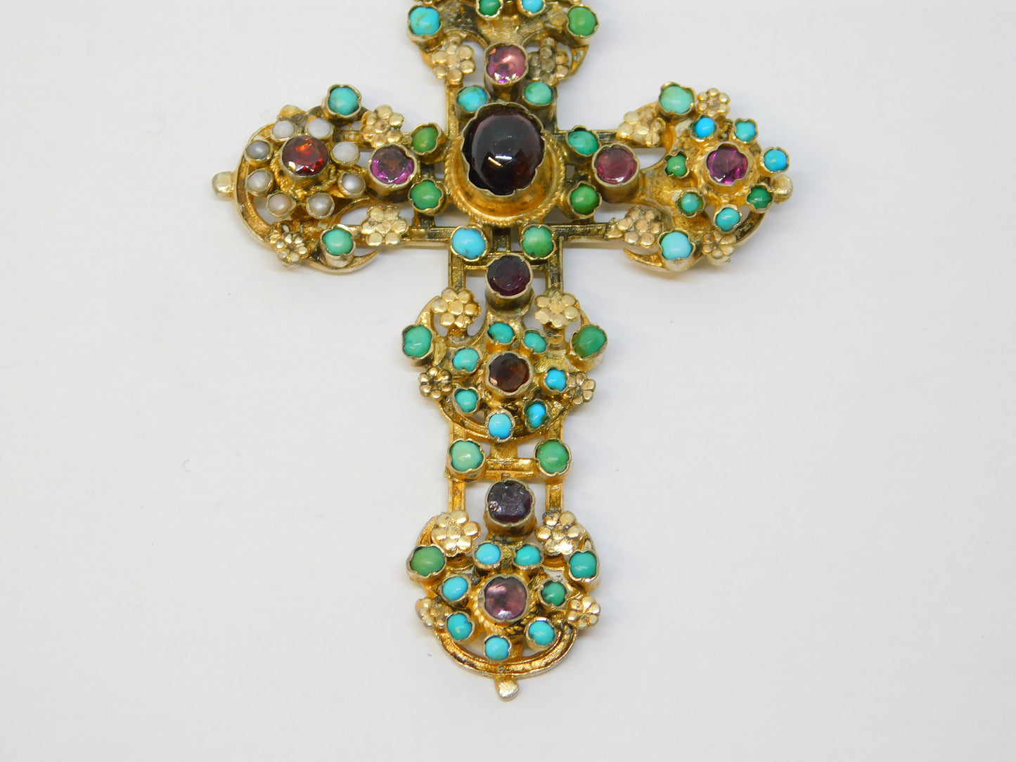 19th Century Austro-Hungarian Sterling Silver Gilt Large Cross Pendant Antique c1860