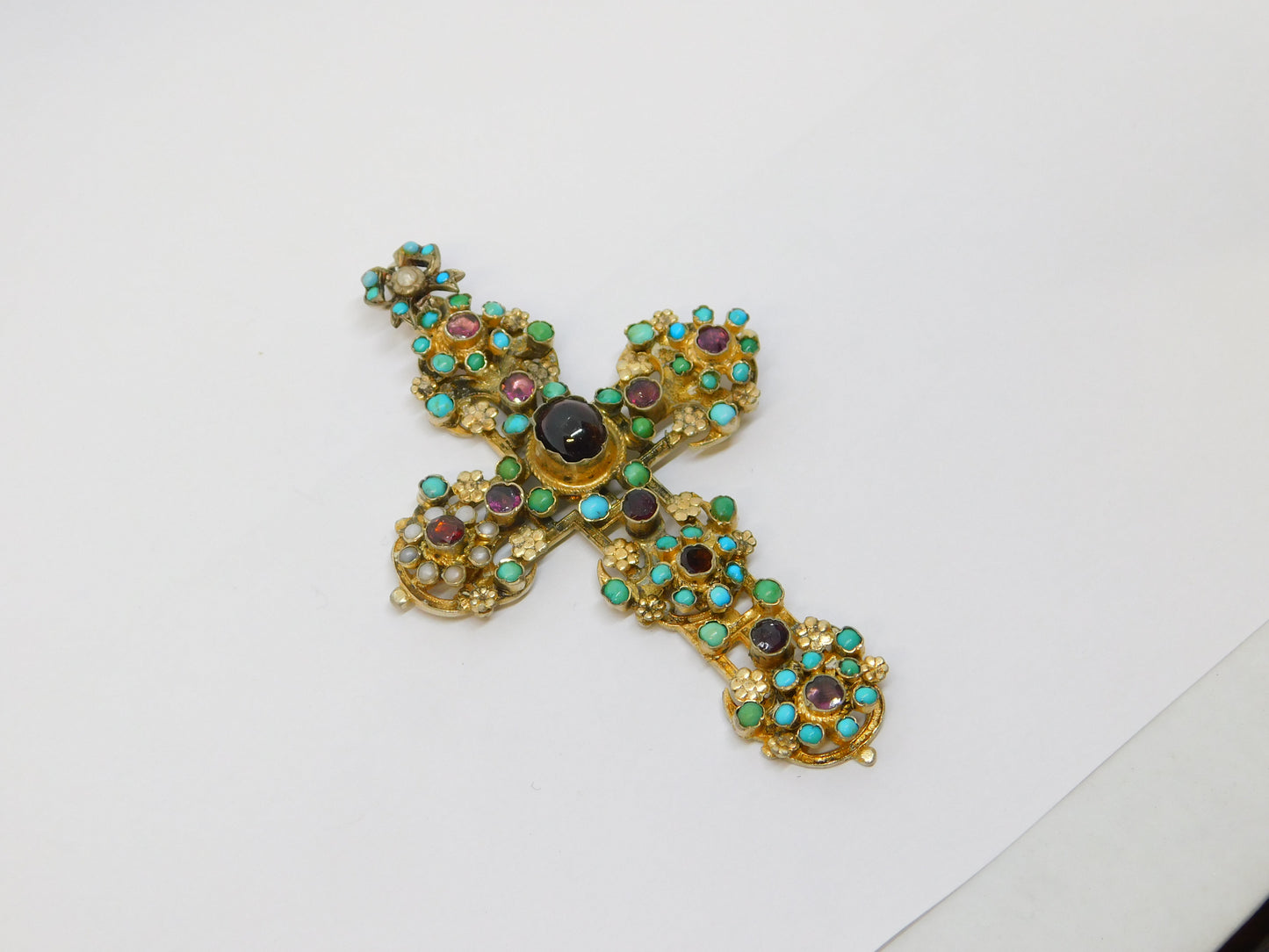 19th Century Austro-Hungarian Sterling Silver Gilt Large Cross Pendant Antique c1860