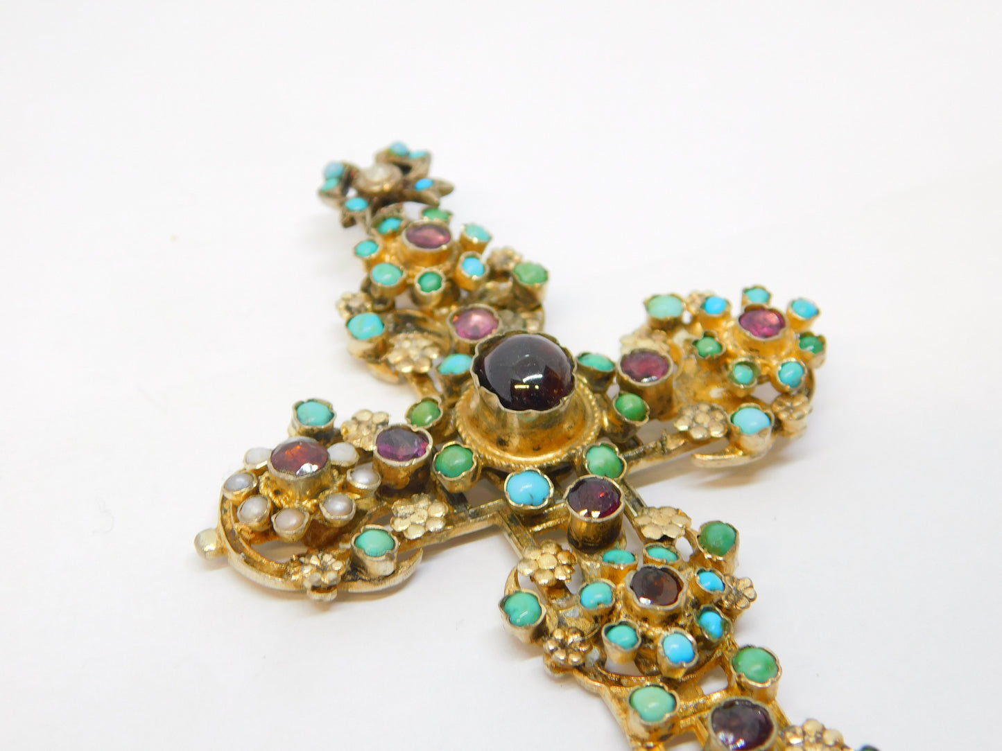 19th Century Austro-Hungarian Sterling Silver Gilt Large Cross Pendant Antique c1860