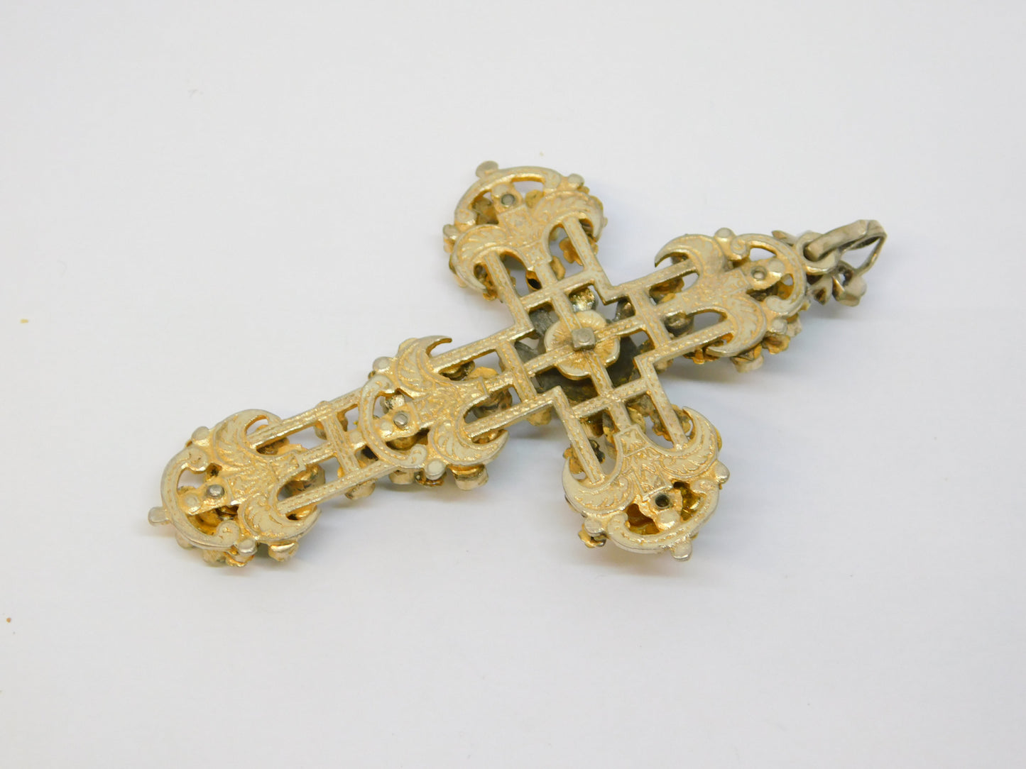 19th Century Austro-Hungarian Sterling Silver Gilt Large Cross Pendant Antique c1860