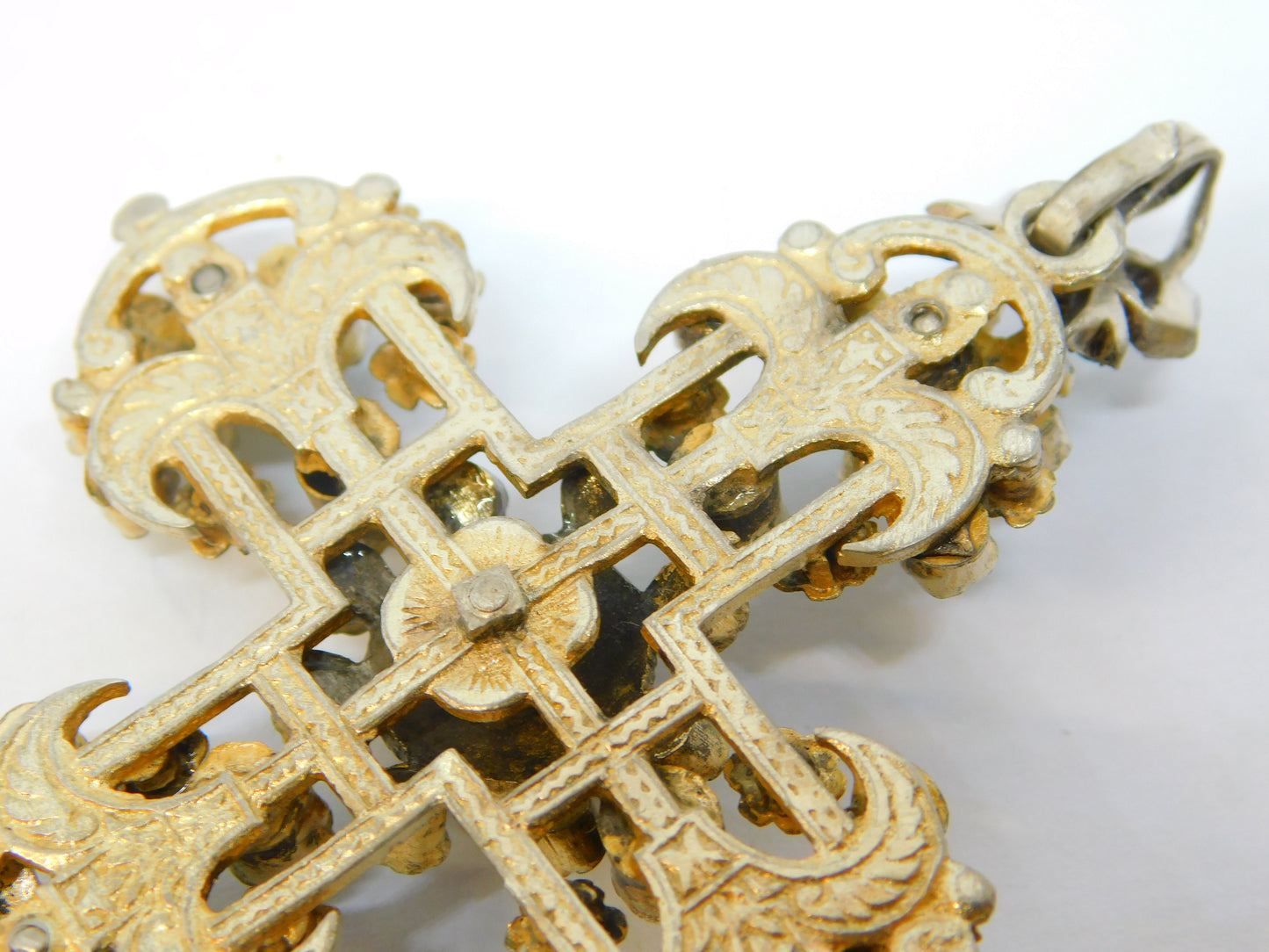 19th Century Austro-Hungarian Sterling Silver Gilt Large Cross Pendant Antique c1860