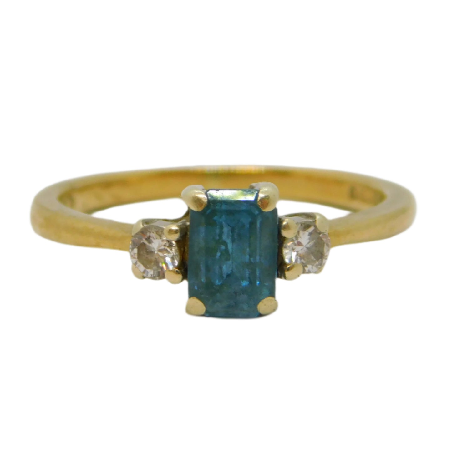 9ct Yellow Gold, Aquamarine & Diamond Dress Ring Vintage 1990 London