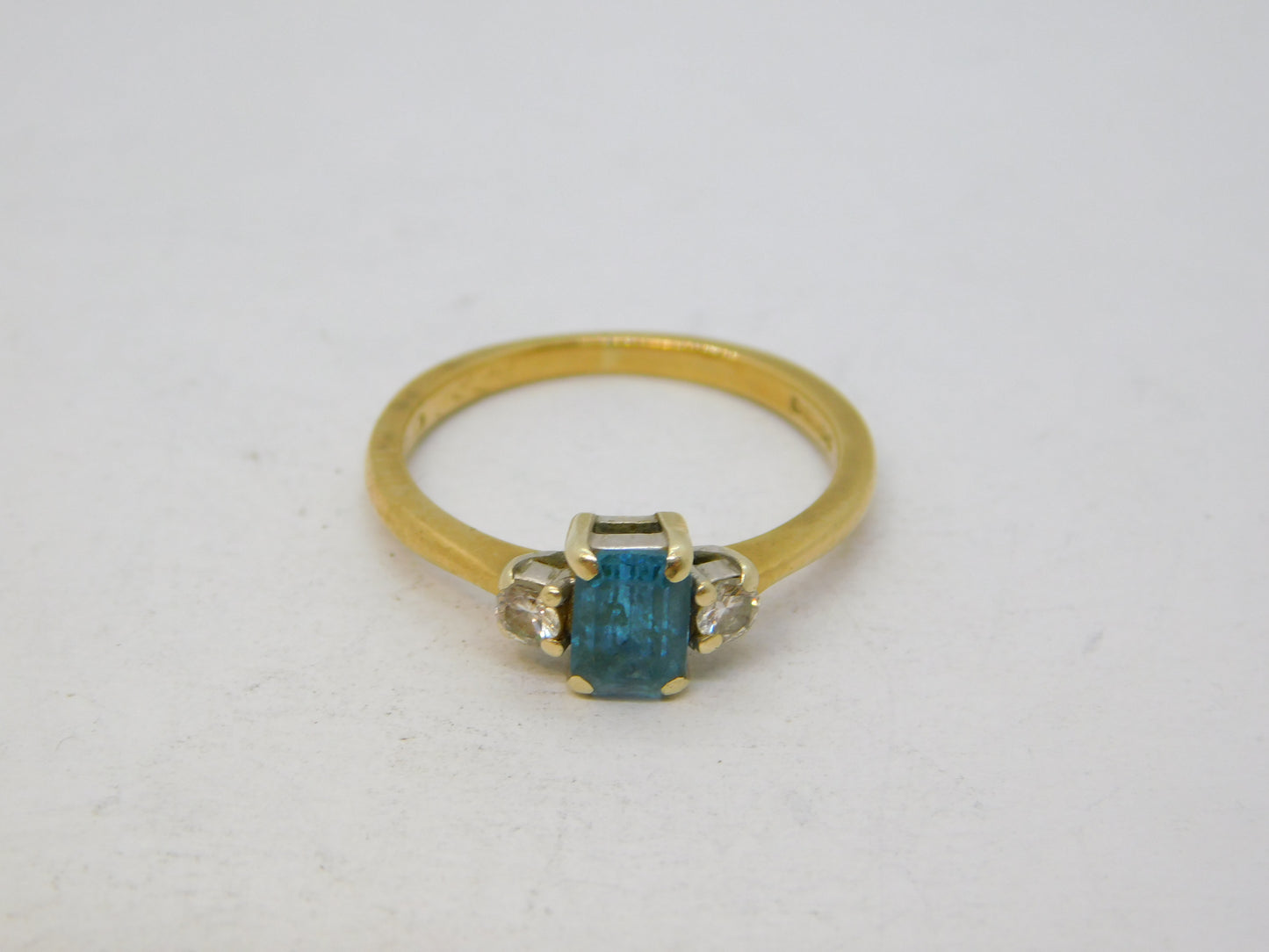 9ct Yellow Gold, Aquamarine & Diamond Dress Ring Vintage 1990 London