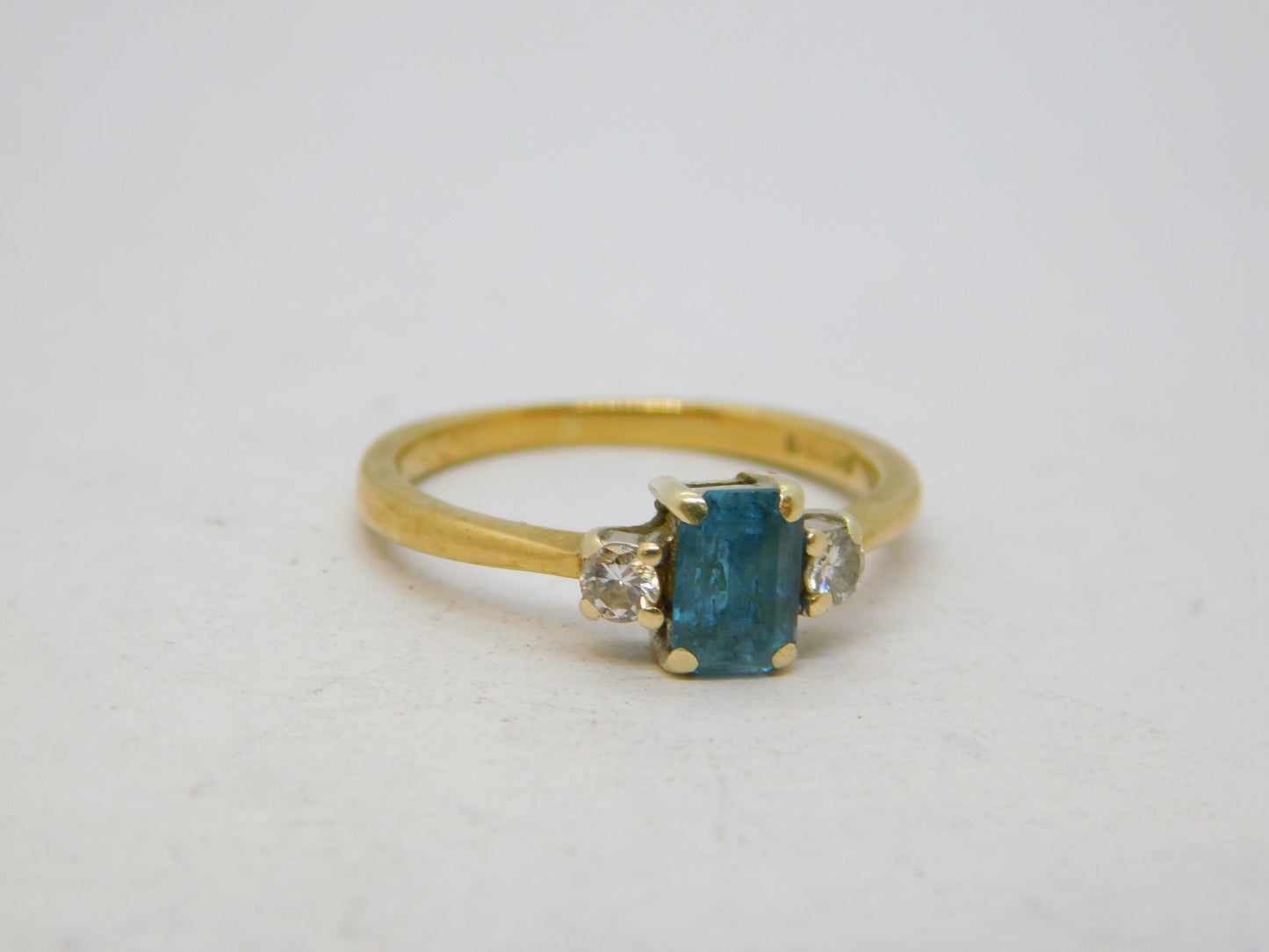 9ct Yellow Gold, Aquamarine & Diamond Dress Ring Vintage 1990 London