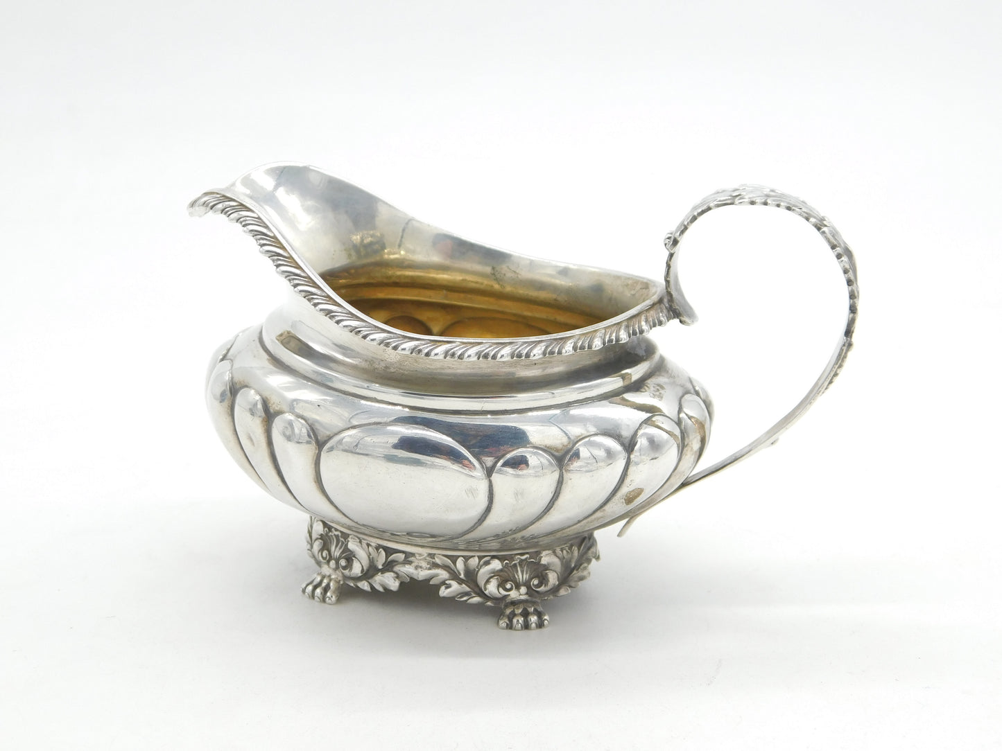 George IV Sterling Silver Paw Foot Fluted Cream Jug Antique 1824 London