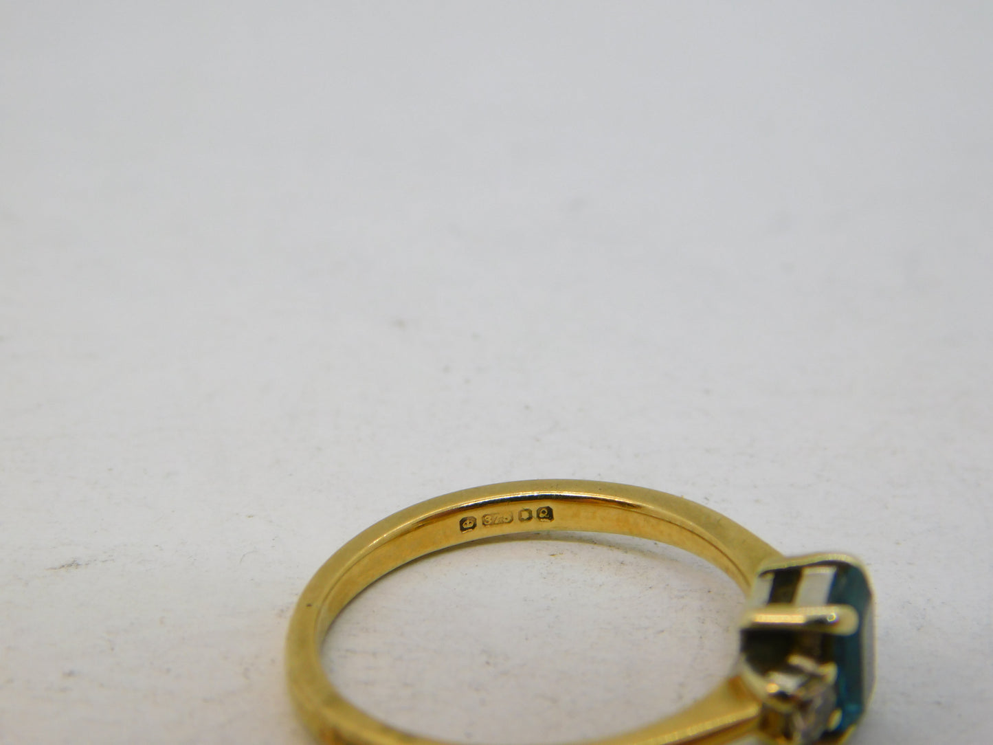 9ct Yellow Gold, Aquamarine & Diamond Dress Ring Vintage 1990 London