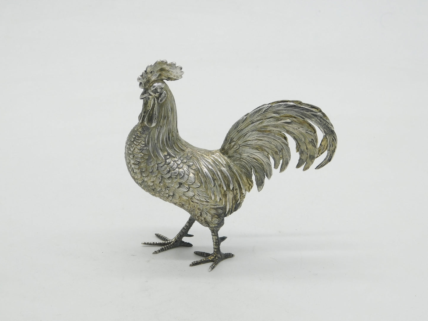 Dutch Cast Sterling Silver Rooster Chicken Figurine Ornament Vintage c1970