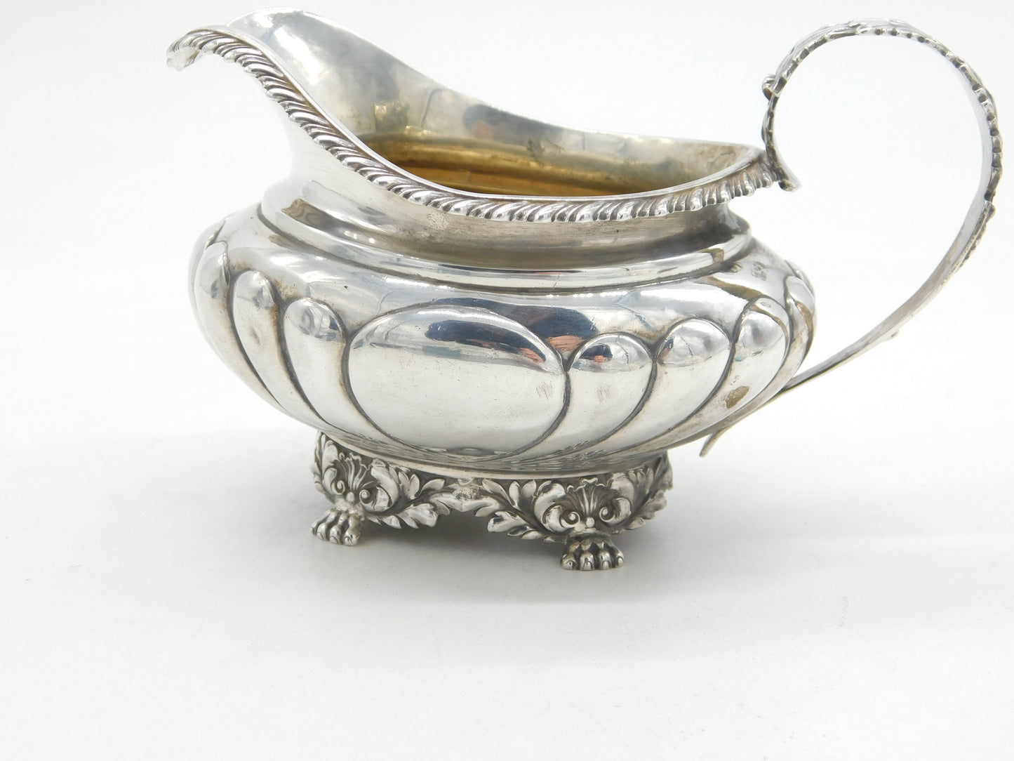 George IV Sterling Silver Paw Foot Fluted Cream Jug Antique 1824 London