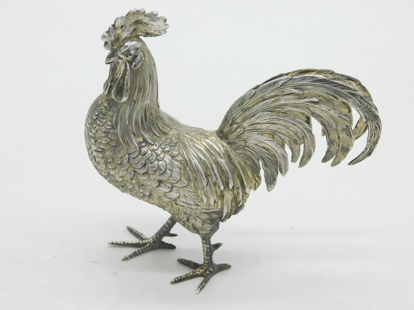 Dutch Cast Sterling Silver Rooster Chicken Figurine Ornament Vintage c1970