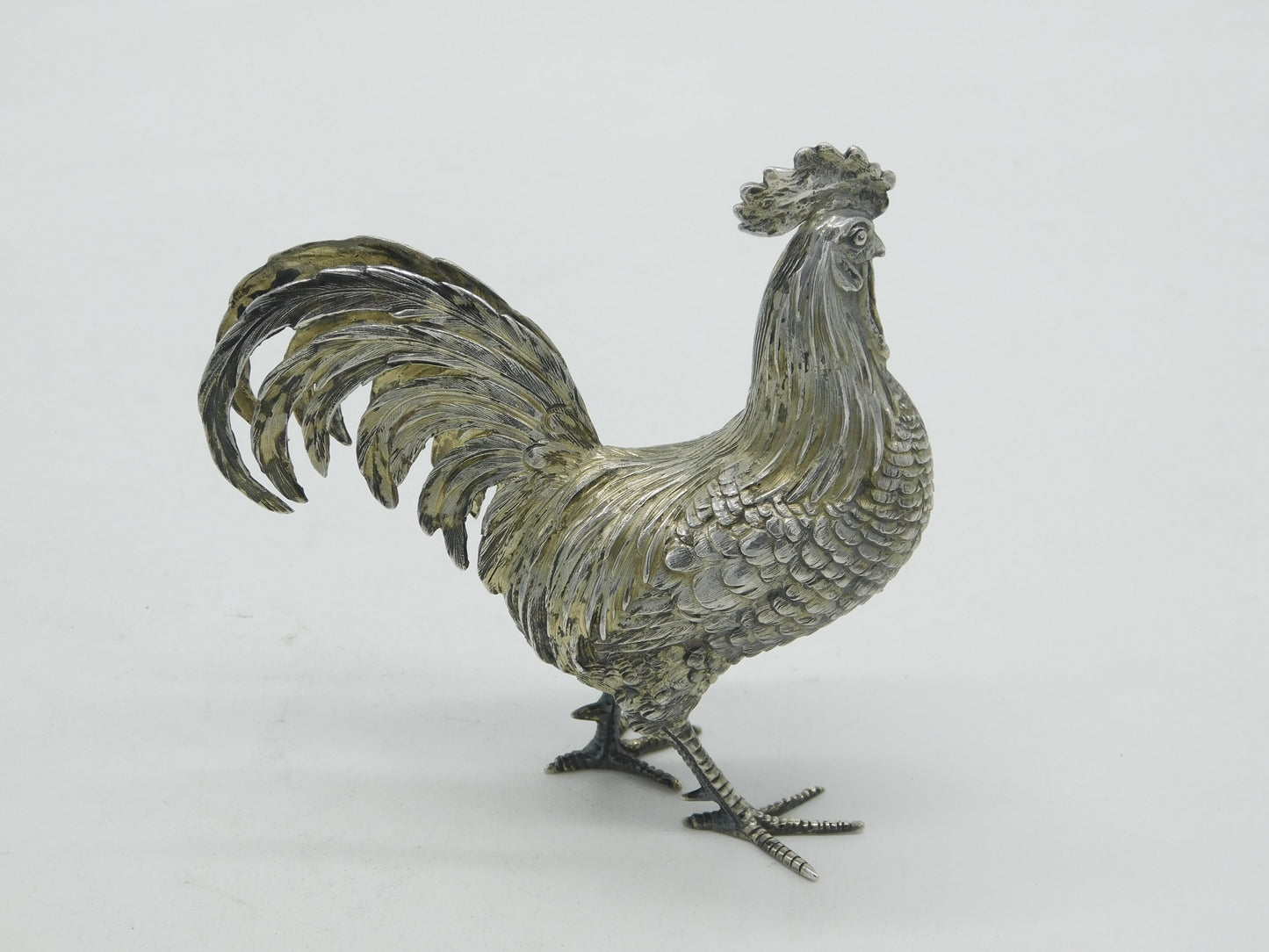 Dutch Cast Sterling Silver Rooster Chicken Figurine Ornament Vintage c1970
