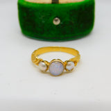 Victorian 22ct Yellow Gold, Opal & Seed Pearl Floral Ring Antique c1840