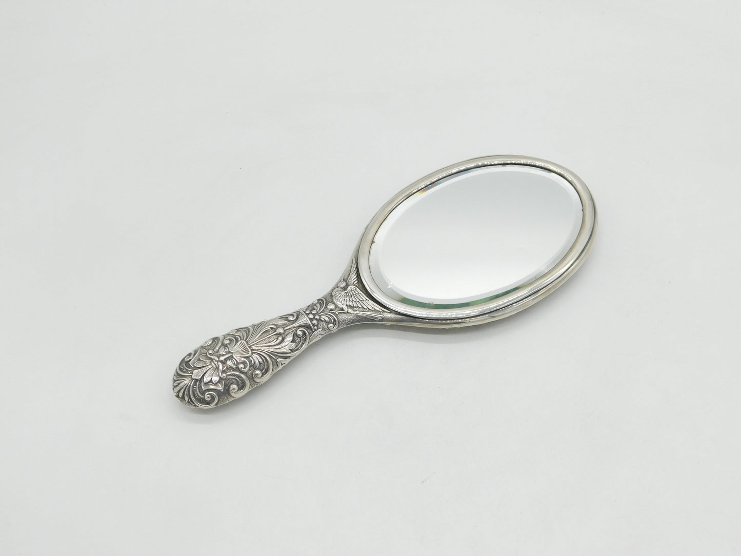 19th Century Spanish Art Nouveau Pattern Sterling Silver Mirror Antique c1890