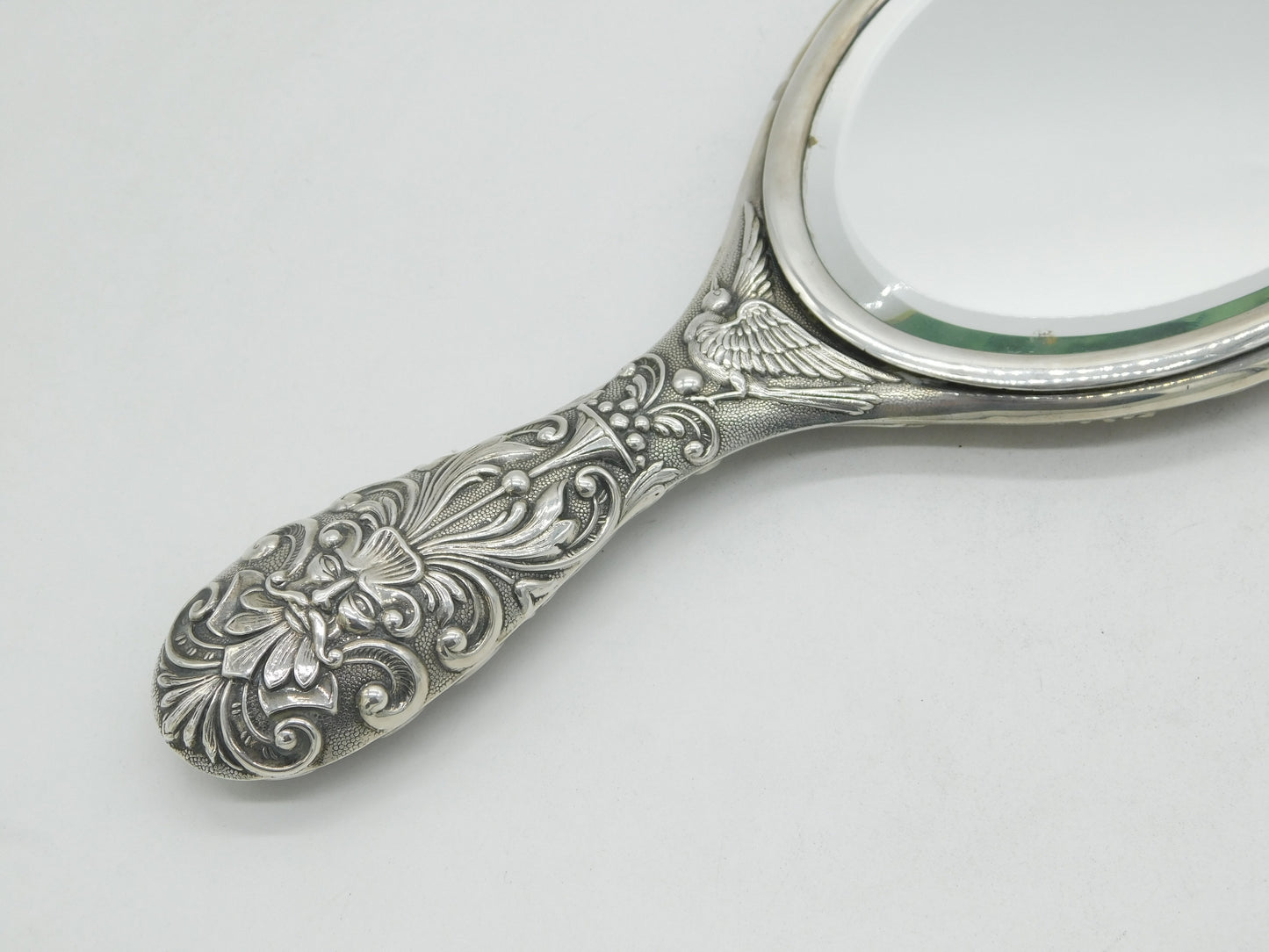 19th Century Spanish Art Nouveau Pattern Sterling Silver Mirror Antique c1890