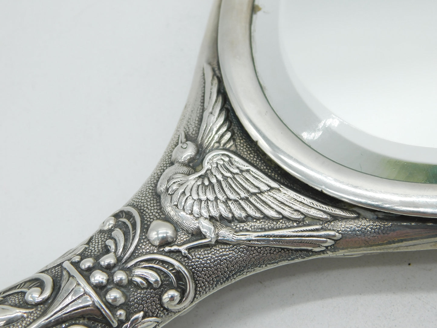 19th Century Spanish Art Nouveau Pattern Sterling Silver Mirror Antique c1890