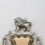 Sterling Silver & Gold Lion Form 'Quoits' Competition Fob Medal Antique 1912