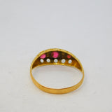 Victorian 18ct Yellow Gold, Garnet & Diamond Boat Ring Antique 1891 Birmingham