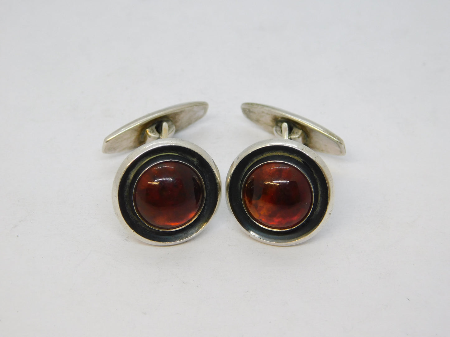 Danish Sterling Silver & Baltic Amber Gents Cufflinks Vintage N.E From c1950
