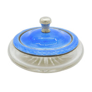 Sterling Silver, Blue Enamel Cut Glass Trinket Pot Antique 1924 Birmingham