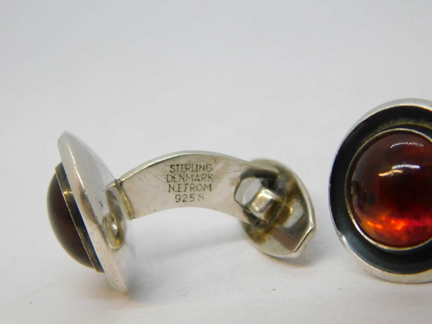 Danish Sterling Silver & Baltic Amber Gents Cufflinks Vintage N.E From c1950