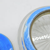 Sterling Silver, Blue Enamel Cut Glass Trinket Pot Antique 1924 Birmingham