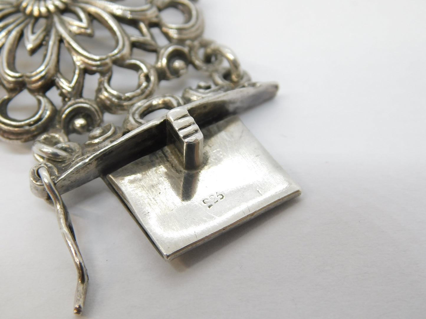 Scandinavian 20th Century .935 Silver Floral Panel Bracelet Antique c1930