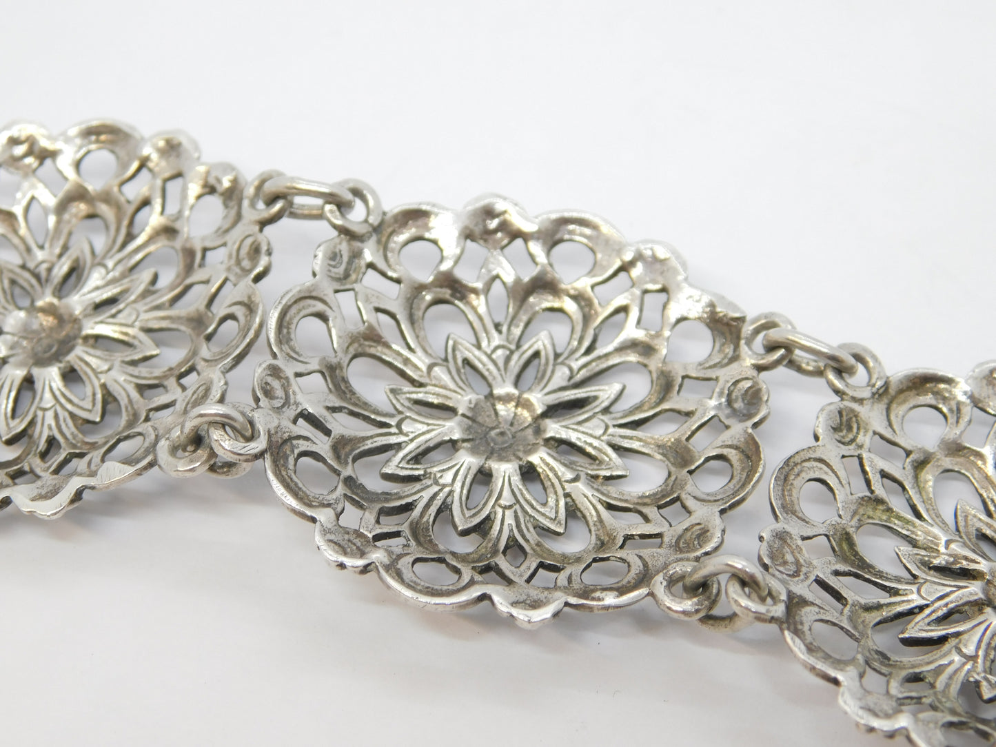 Scandinavian 20th Century .935 Silver Floral Panel Bracelet Antique c1930
