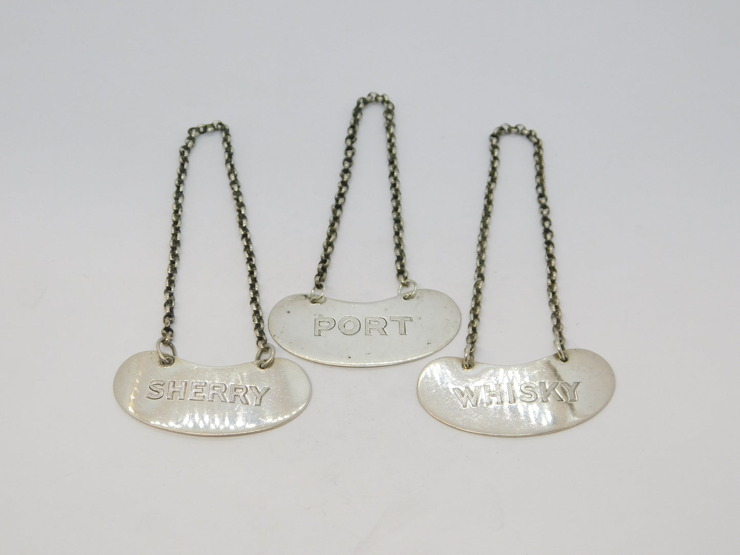 Harrods Ltd Set of Sterling Silver Decanter Labels Antique 1936 London Art Deco