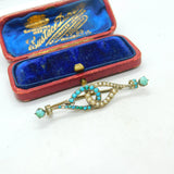 Victorian Sterling Silver Gilt Turquoise & Pearl Lovers Knot Brooch Antique 1860