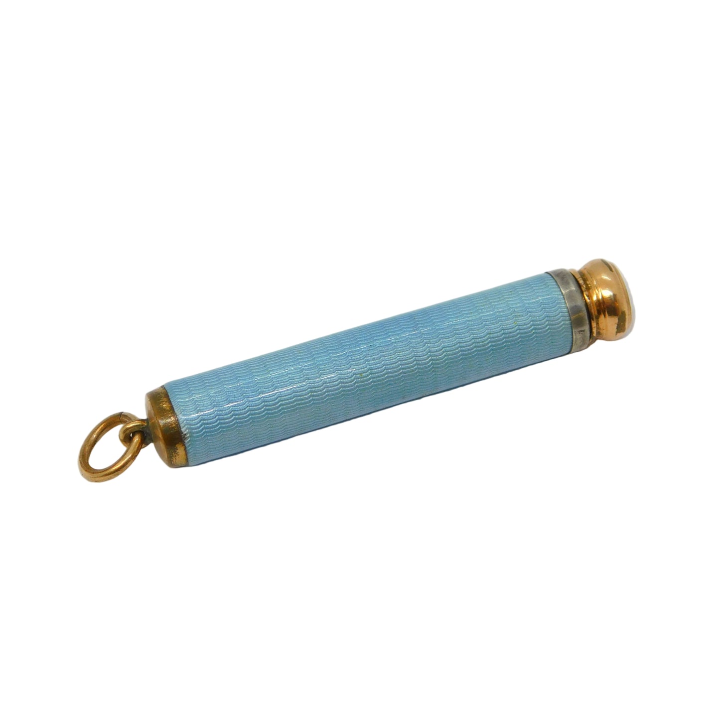 Edwardian Rolled Gold Blue Guilloche Enamel Pencil Holder Fob Antique c1910