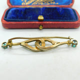 Victorian Sterling Silver Gilt Turquoise & Pearl Lovers Knot Brooch Antique 1860