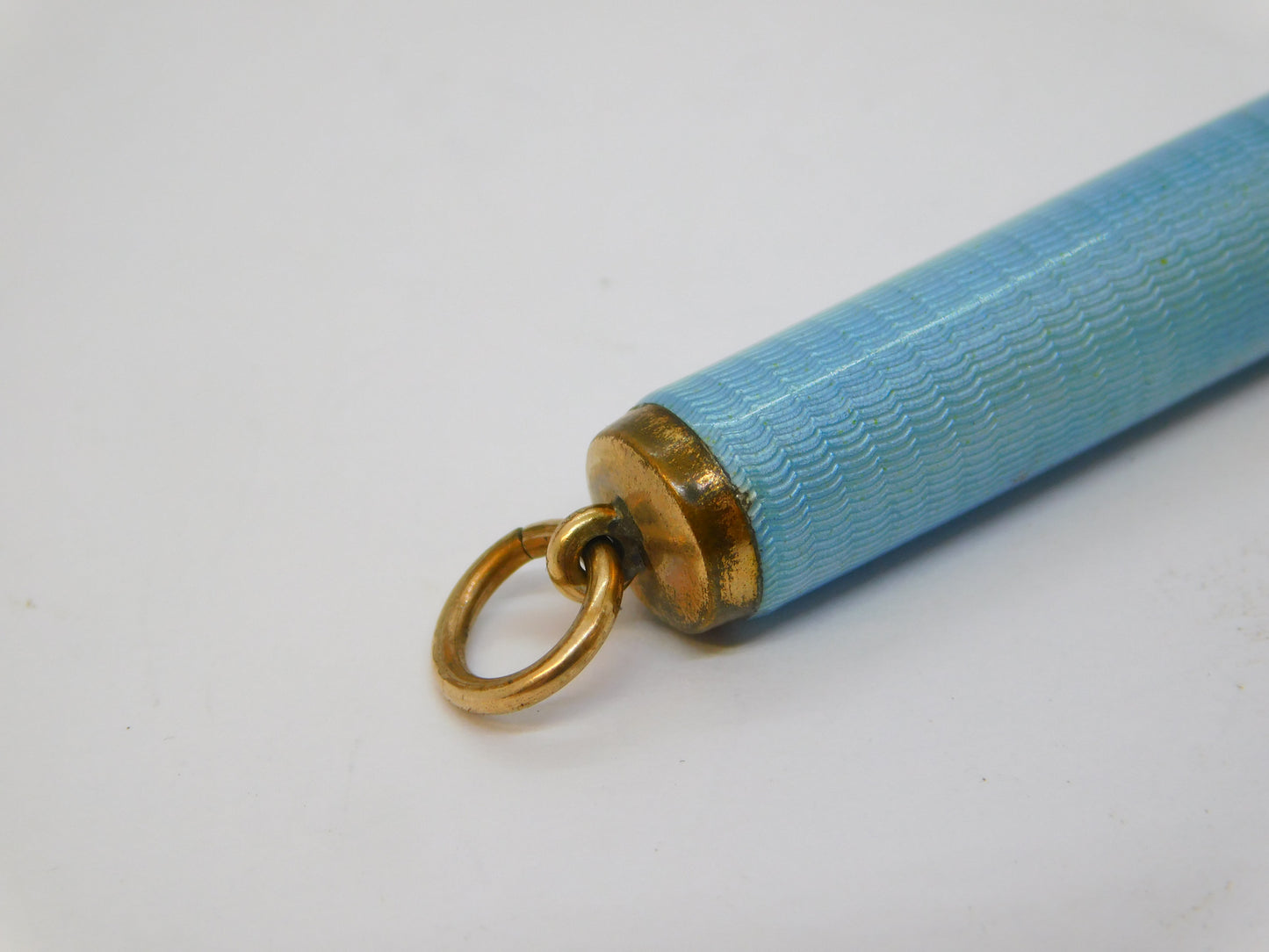 Edwardian Rolled Gold Blue Guilloche Enamel Pencil Holder Fob Antique c1910
