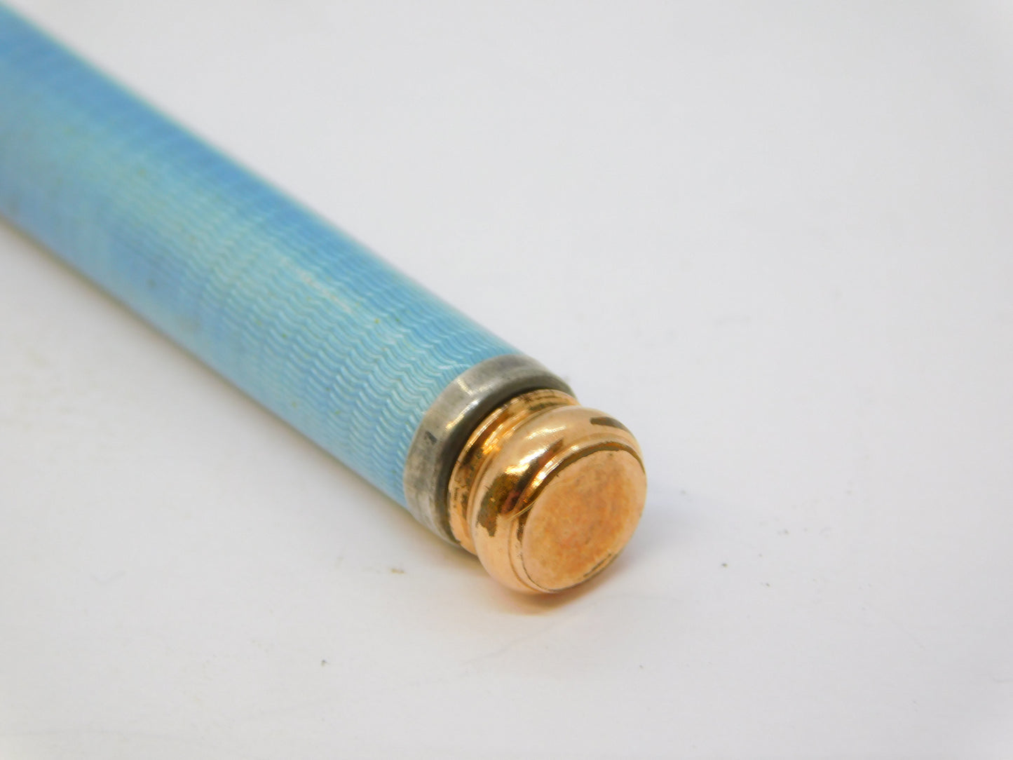 Edwardian Rolled Gold Blue Guilloche Enamel Pencil Holder Fob Antique c1910