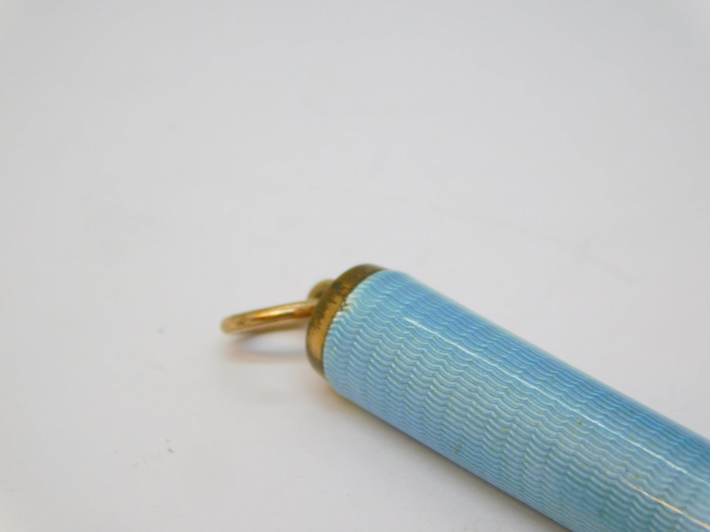 Edwardian Rolled Gold Blue Guilloche Enamel Pencil Holder Fob Antique c1910