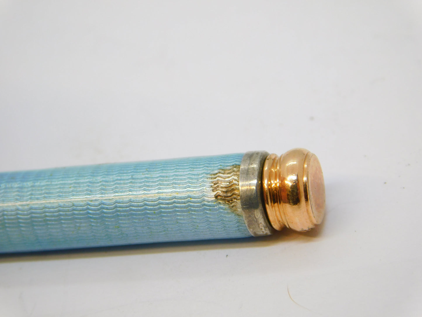 Edwardian Rolled Gold Blue Guilloche Enamel Pencil Holder Fob Antique c1910